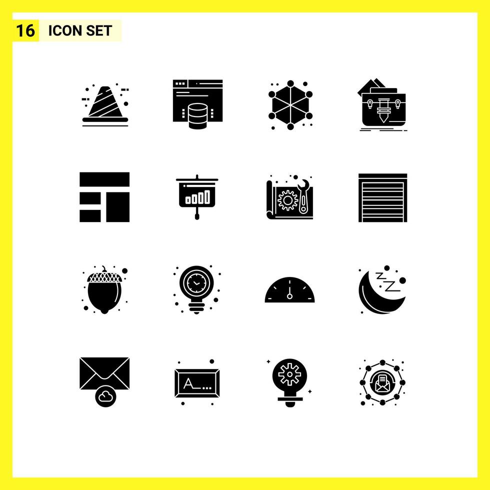 Universal Icon Symbols Group of 16 Modern Solid Glyphs of briefcase file web bag web Editable Vector Design Elements