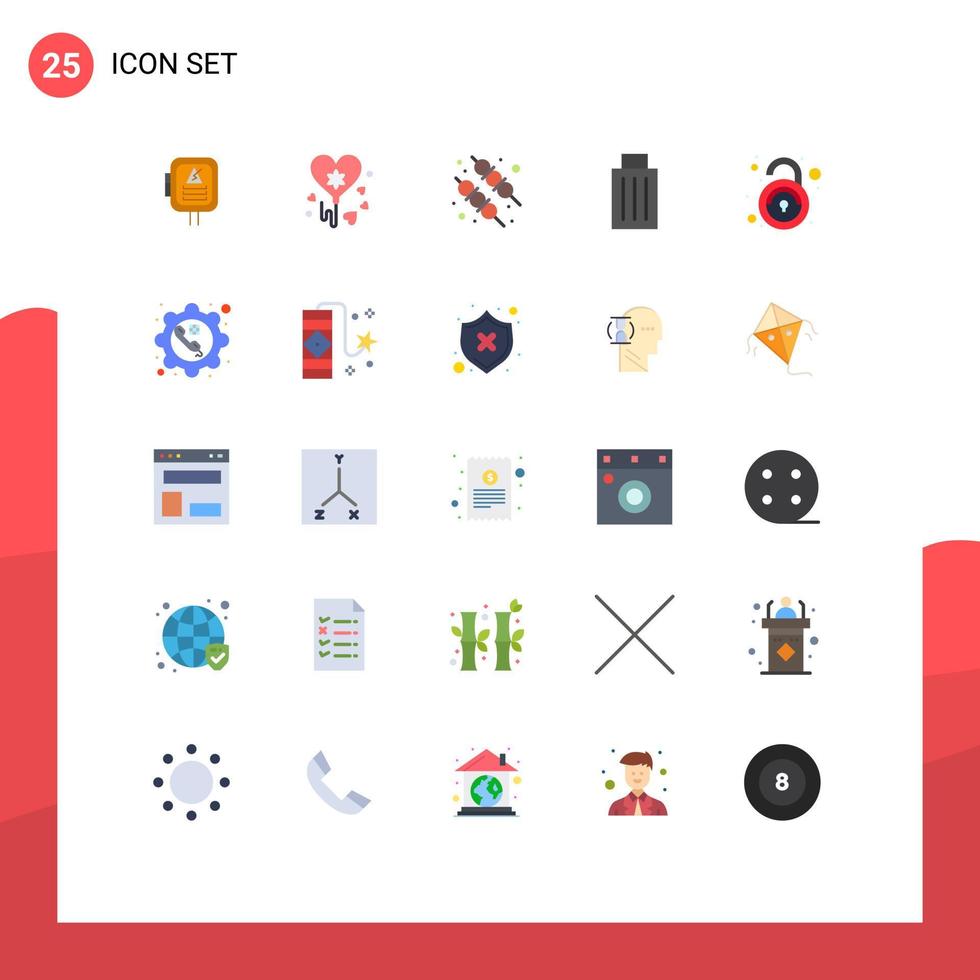 Universal Icon Symbols Group of 25 Modern Flat Colors of unsafe public bbq trash delete Editable Vector Design Elements