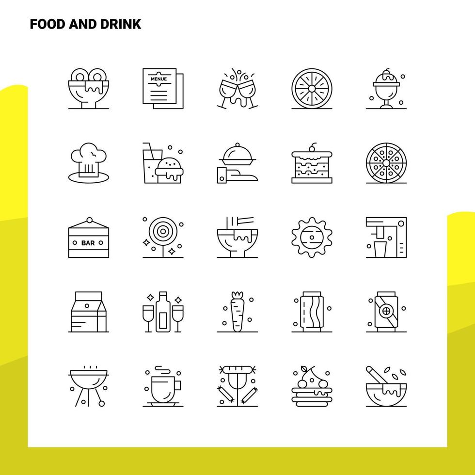 conjunto de iconos de línea de comida y bebida conjunto 25 iconos diseño de estilo minimalista vectorial conjunto de iconos negros paquete de pictogramas lineales vector