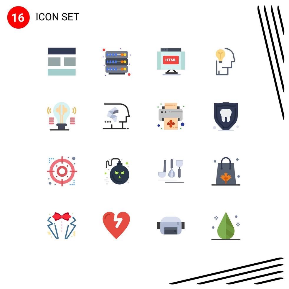 Group of 16 Modern Flat Colors Set for bulb solution find human bulb Editable Pack of Creative Vector Design Elements