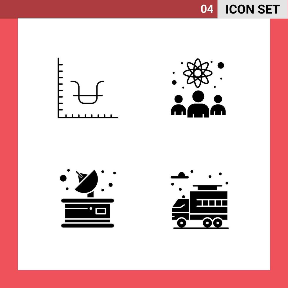 Modern Set of 4 Solid Glyphs Pictograph of business media marketing researchers receiver Editable Vector Design Elements