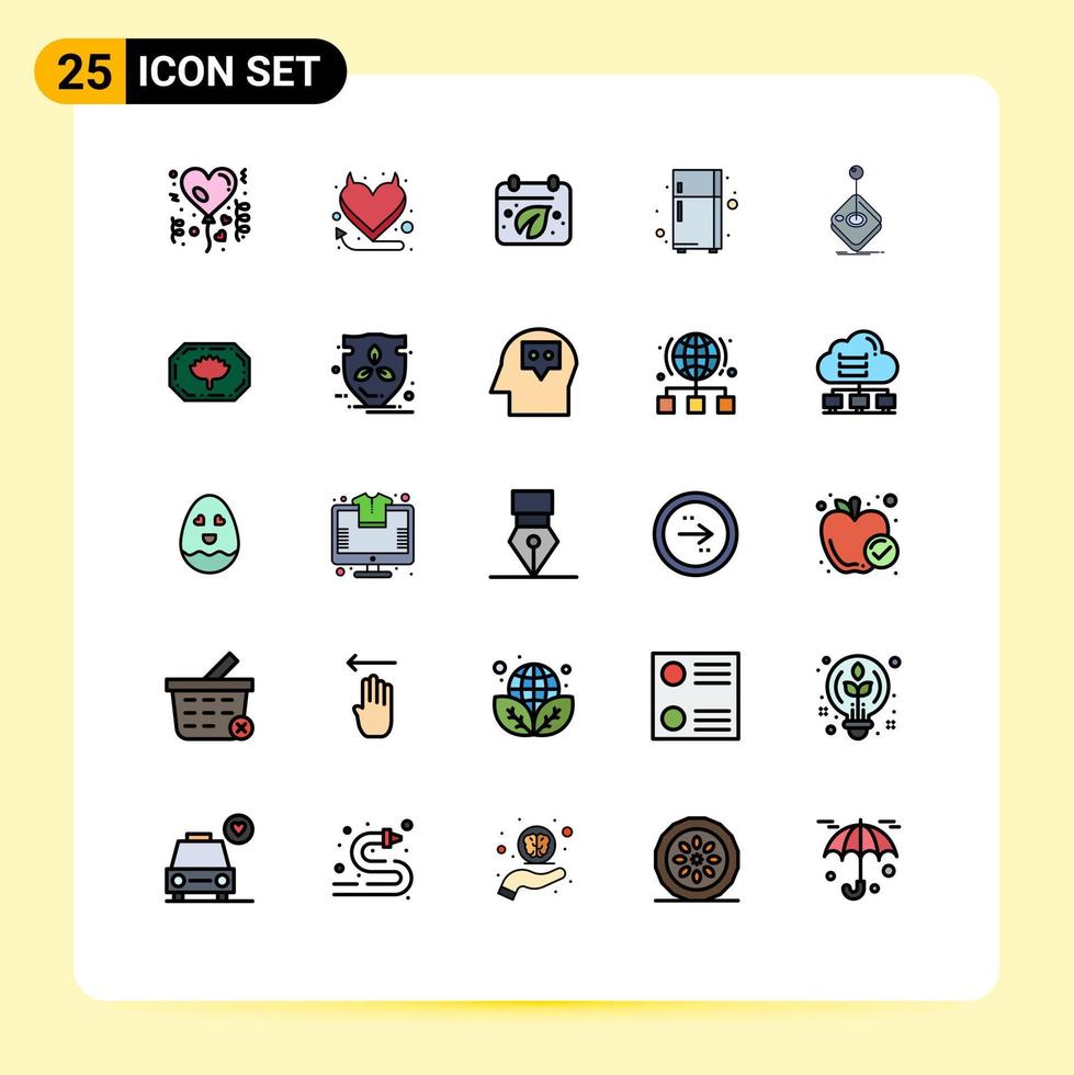 Pack of 25 creative Filled line Flat Colors of joystick game day arcade fridge Editable Vector Design Elements