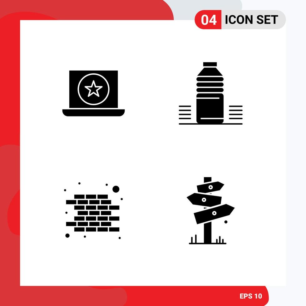 Universal Icon Symbols Group of 4 Modern Solid Glyphs of award brick star drink wall Editable Vector Design Elements