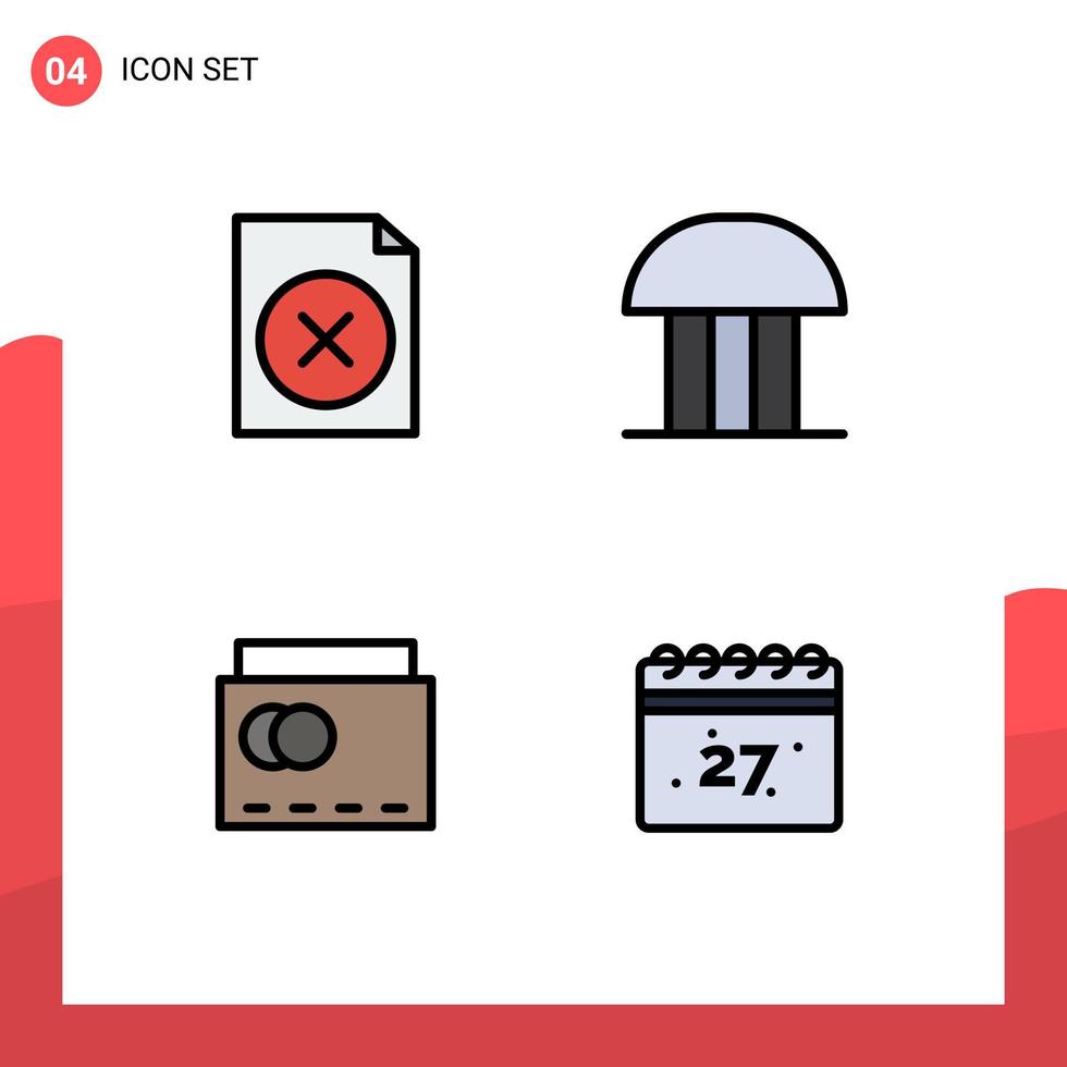 Stock Vector Icon Pack of 4 Line Signs and Symbols for delete bag building court of law summer Editable Vector Design Elements
