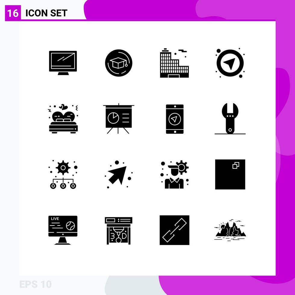 Set of 16 Modern UI Icons Symbols Signs for valentine bed building user navigation Editable Vector Design Elements