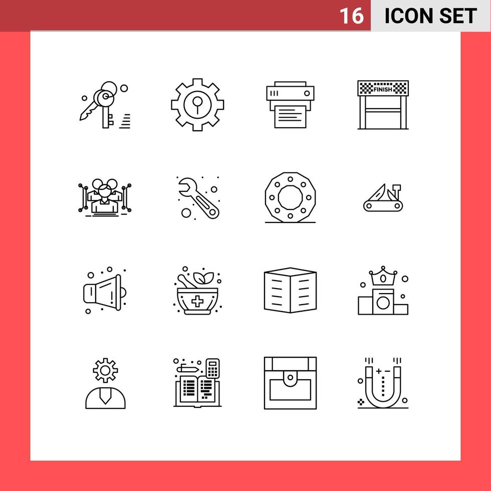 16 Thematic Vector Outlines and Editable Symbols of body goal print race line Editable Vector Design Elements