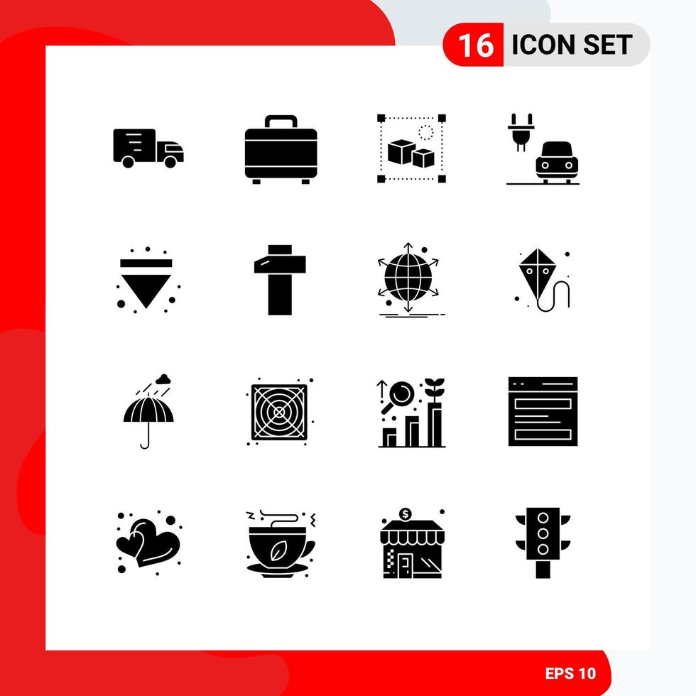 Set of 16 Commercial Solid Glyphs pack for down eject file arrow charge Editable Vector Design Elements