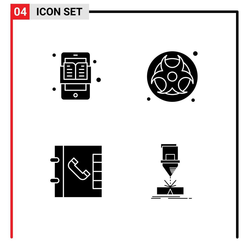 Modern Set of 4 Solid Glyphs and symbols such as education contacts e hazard cutting Editable Vector Design Elements