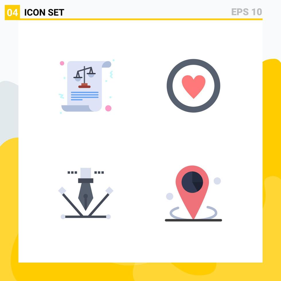 Set of 4 Commercial Flat Icons pack for balance designing laws board pen tool Editable Vector Design Elements