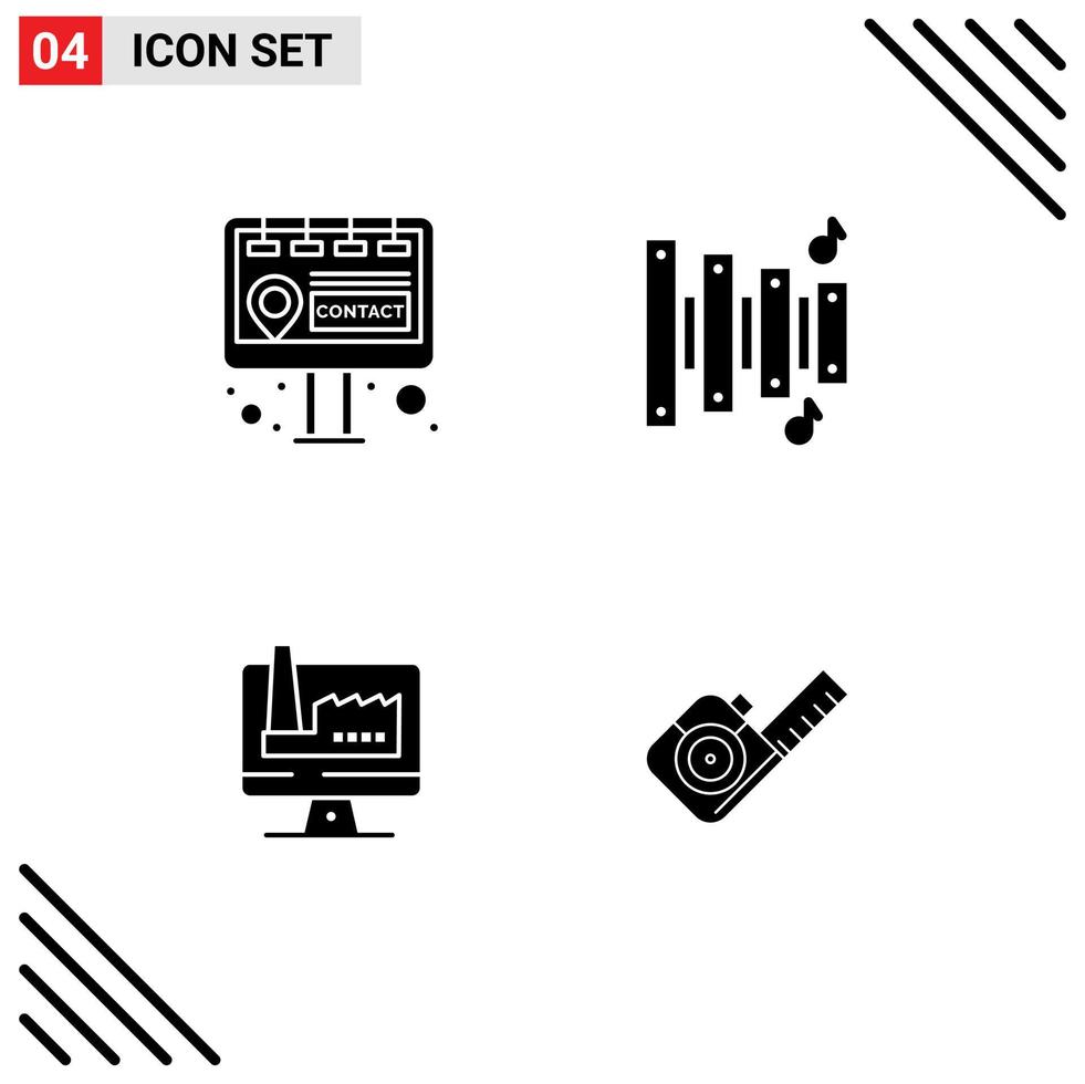 Set of 4 Modern UI Icons Symbols Signs for billboard factory custom computer measuring Editable Vector Design Elements