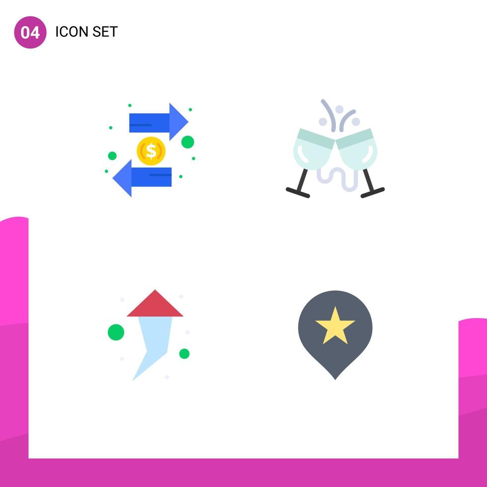 Group of 4 Flat Icons Signs and Symbols for coin restaurant finance champagne right Editable Vector Design Elements