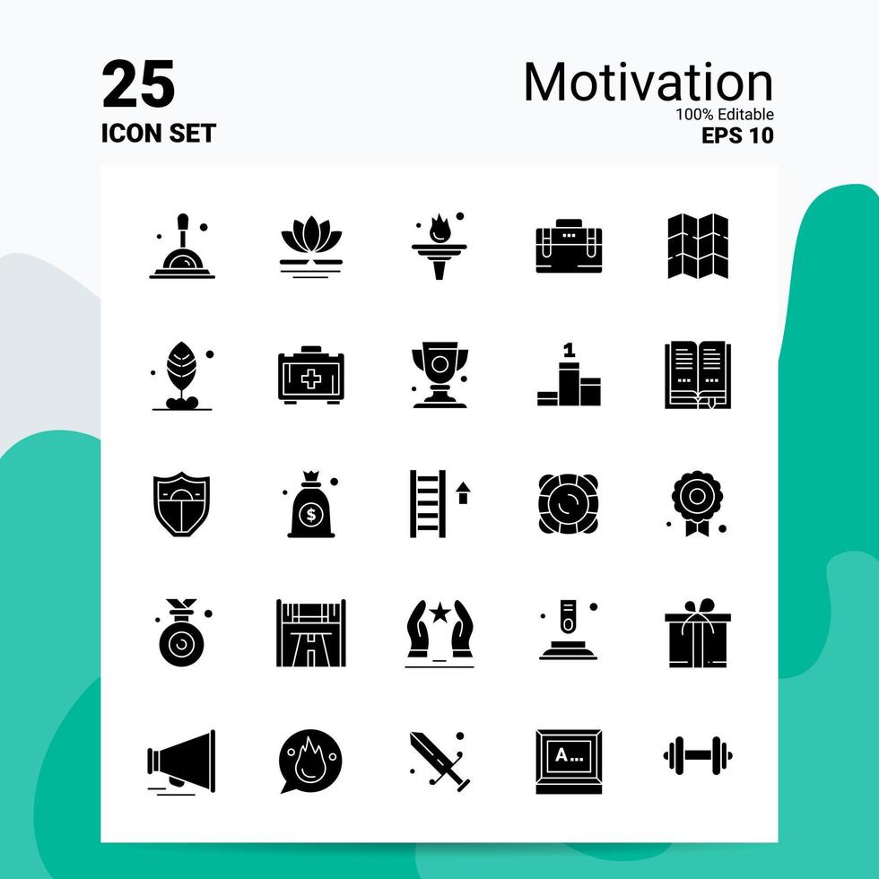 25 Motivation Icon Set 100 Editable EPS 10 Files Business Logo Concept Ideas Solid Glyph icon design vector