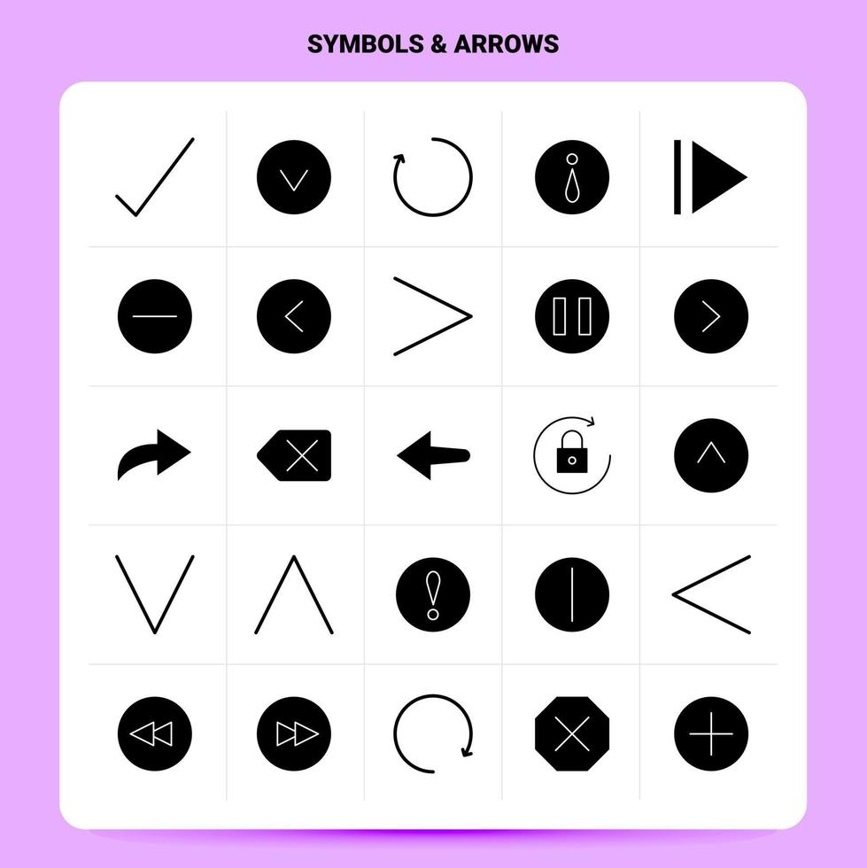 Solid 25 Symbols Arrows Icon set Vector Glyph Style Design Black Icons Set Web and Mobile Business ideas design Vector Illustration