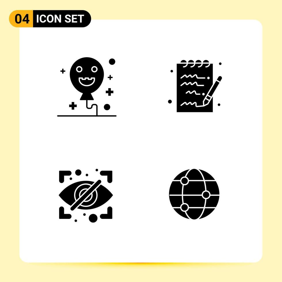 4 Thematic Vector Solid Glyphs and Editable Symbols of balloons security document block travel Editable Vector Design Elements