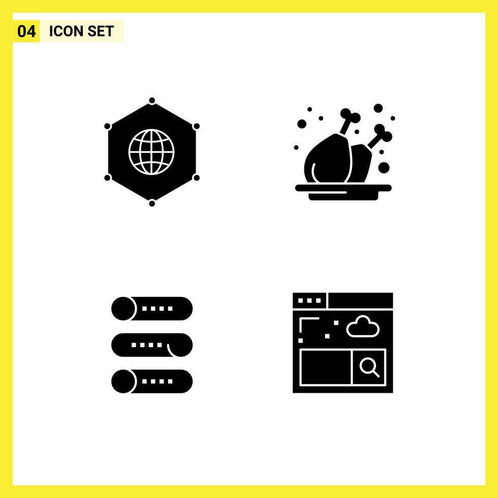 Modern Set of 4 Solid Glyphs and symbols such as network setting connection leg switch Editable Vector Design Elements