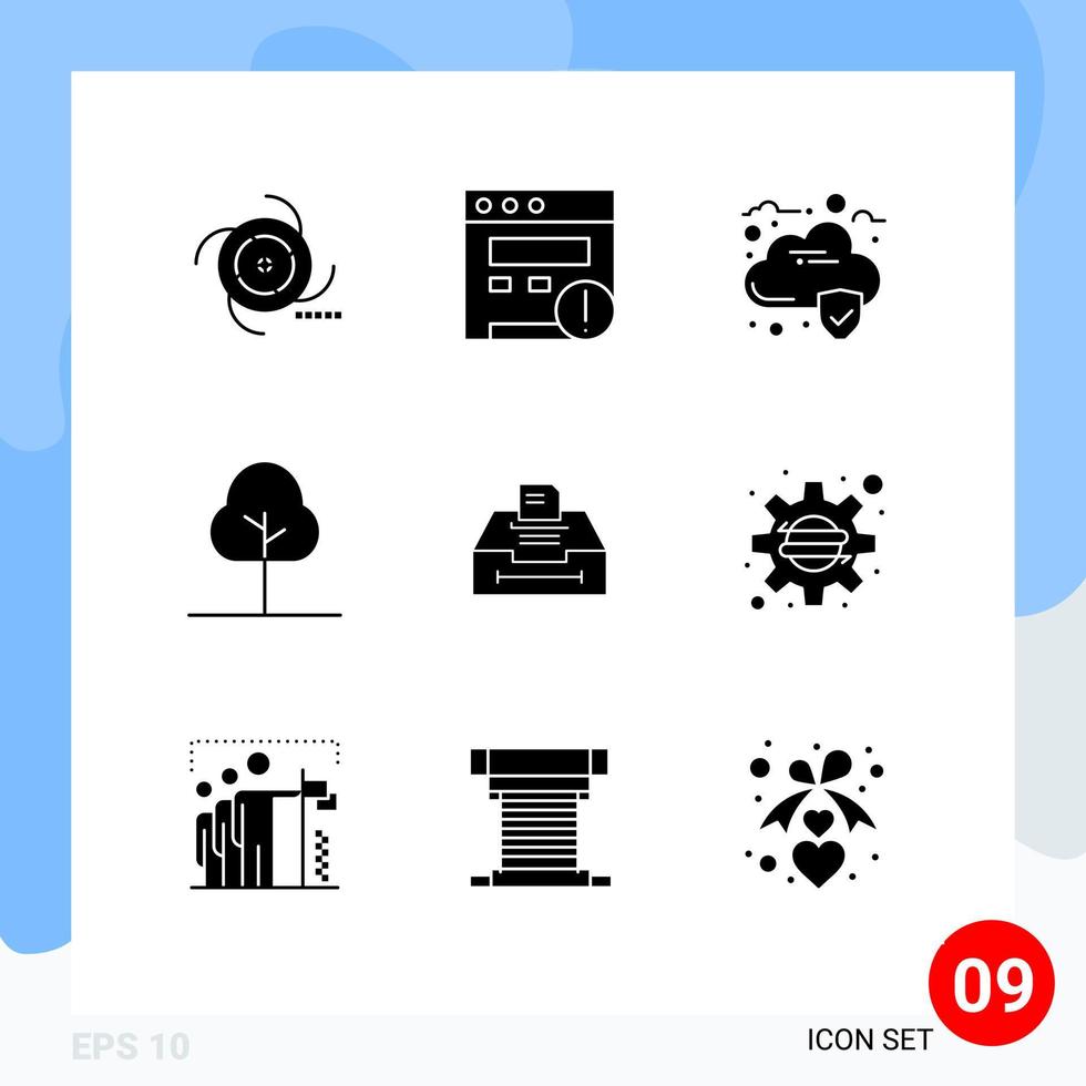 Pictogram Set of 9 Simple Solid Glyphs of information archive cloud data greenery Editable Vector Design Elements