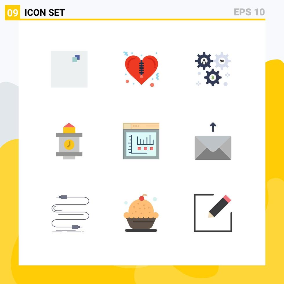 9 concepto de color plano para sitios web móviles y aplicaciones correo configuración web estación de internet elementos de diseño vectorial editables vector