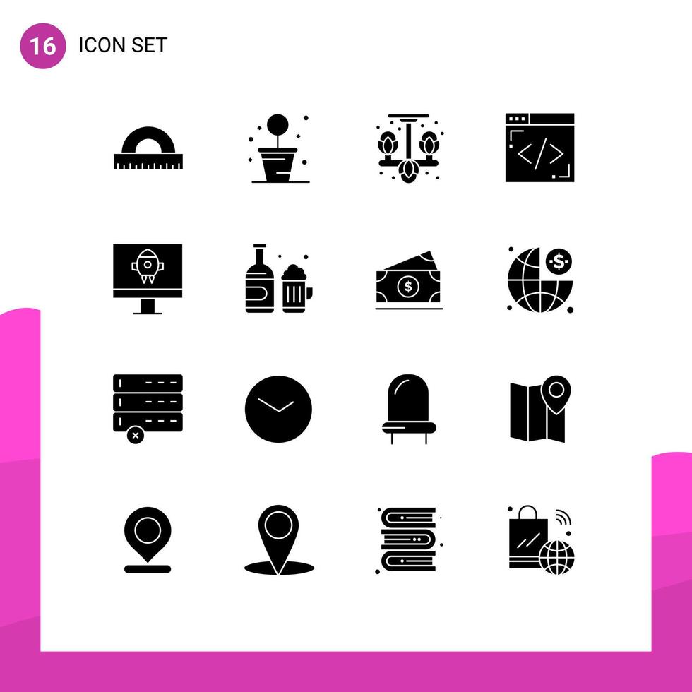 Set of 16 Modern UI Icons Symbols Signs for bottle rocket living computer internet Editable Vector Design Elements