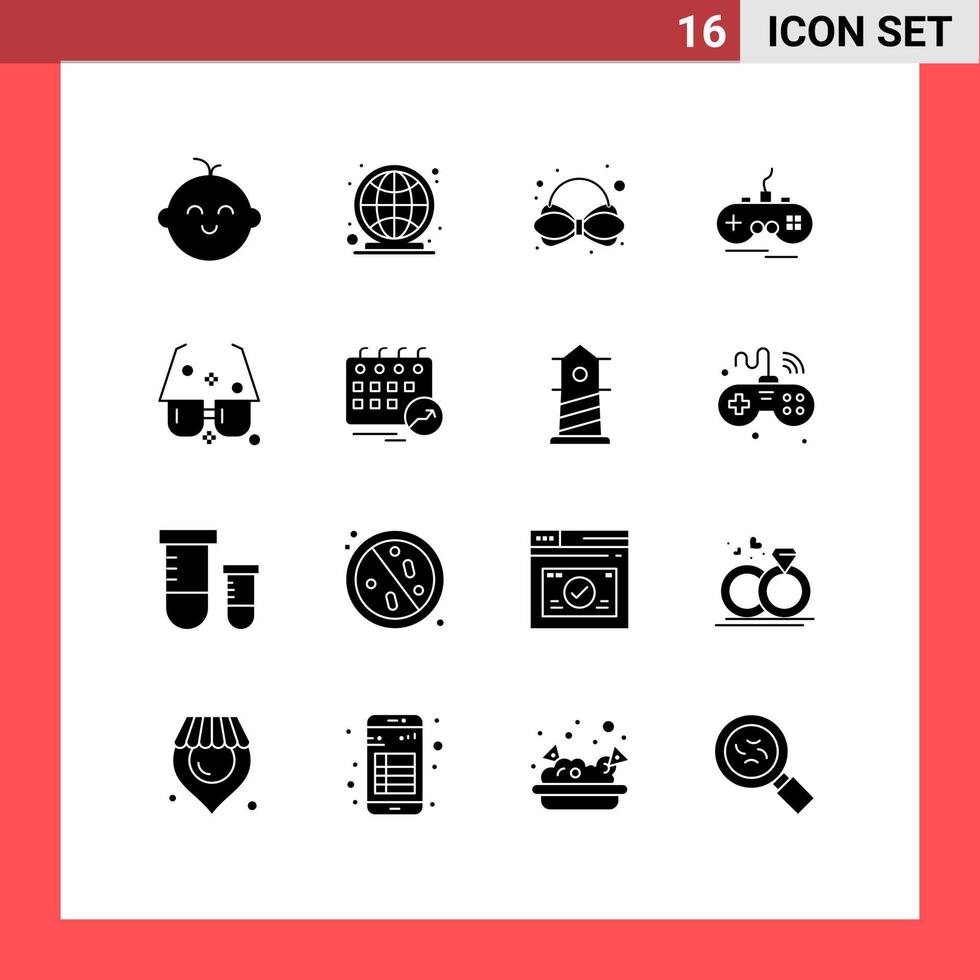 16 Creative Icons Modern Signs and Symbols of sun modern carnival eyeglasses xbox Editable Vector Design Elements