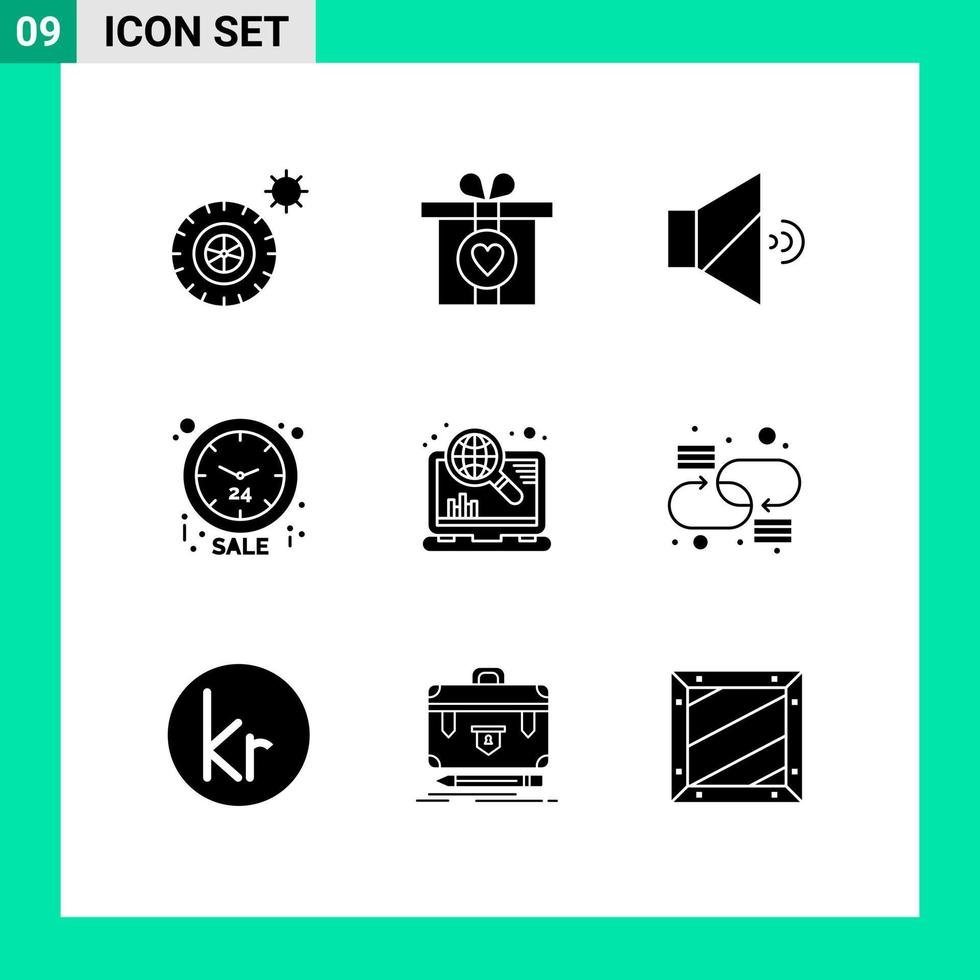 9 User Interface Solid Glyph Pack of modern Signs and Symbols of chain optimization volume marketing limited Editable Vector Design Elements