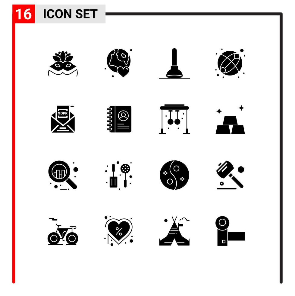 16 Creative Icons Modern Signs and Symbols of gdpr email plunger commission ball Editable Vector Design Elements