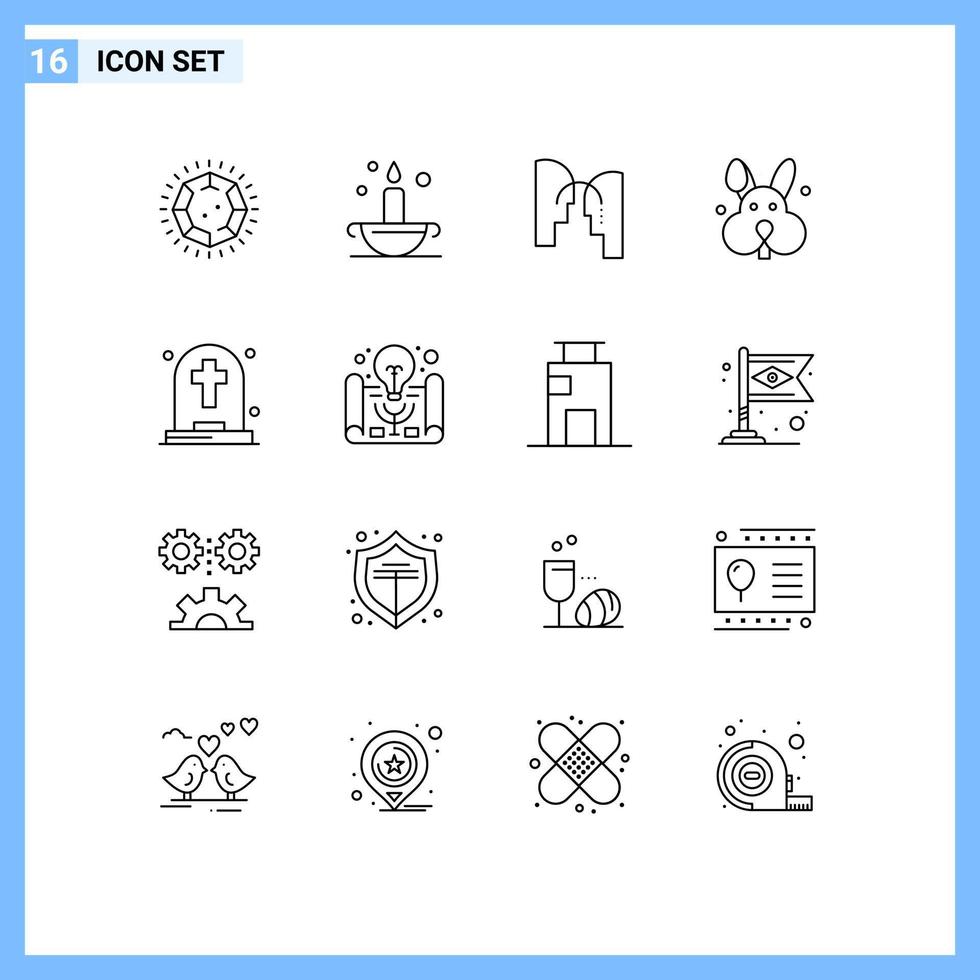 16 Thematic Vector Outlines and Editable Symbols of halloween dead brain rabbit bynny Editable Vector Design Elements
