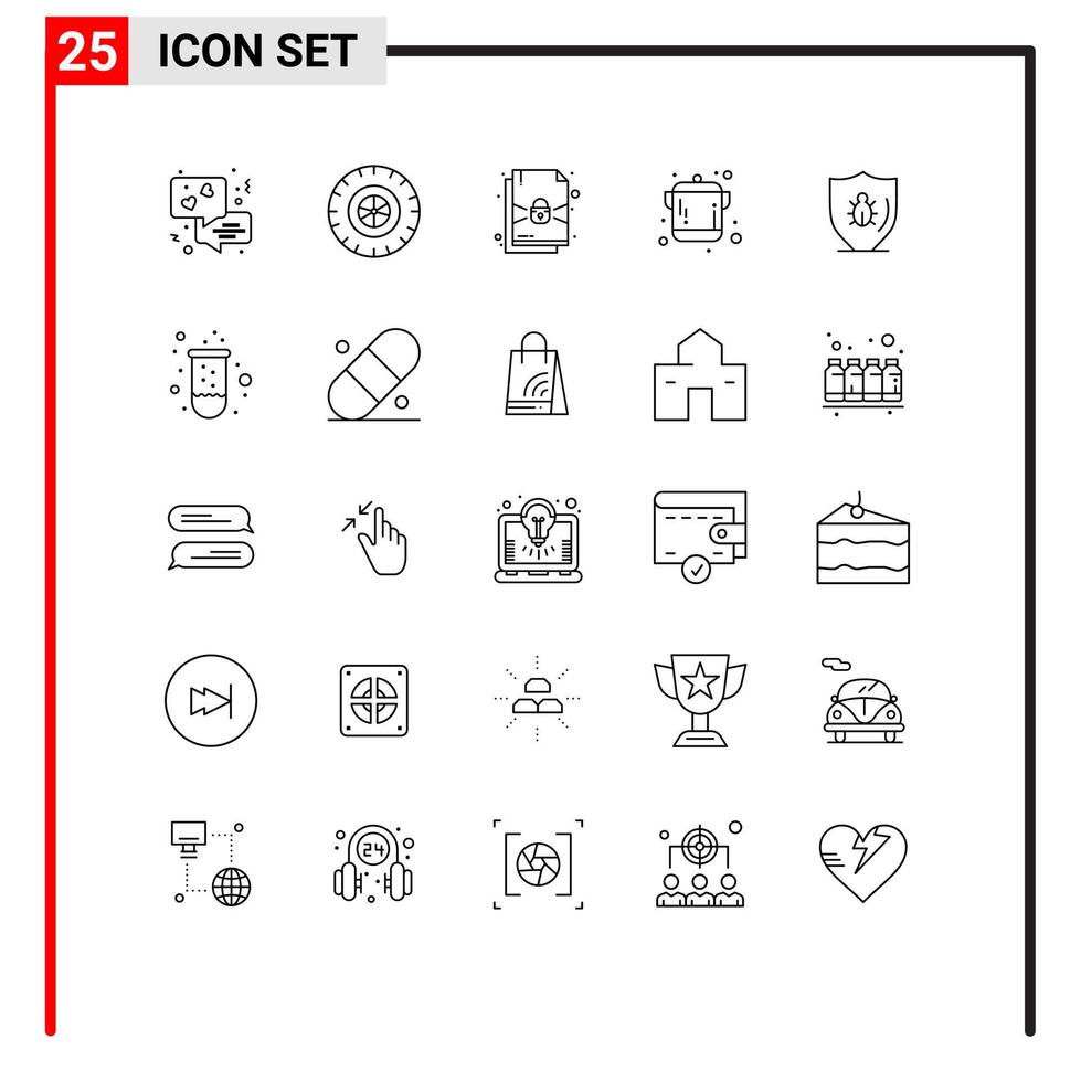 Universal Icon Symbols Group of 25 Modern Lines of experiment protection protection protect bug Editable Vector Design Elements