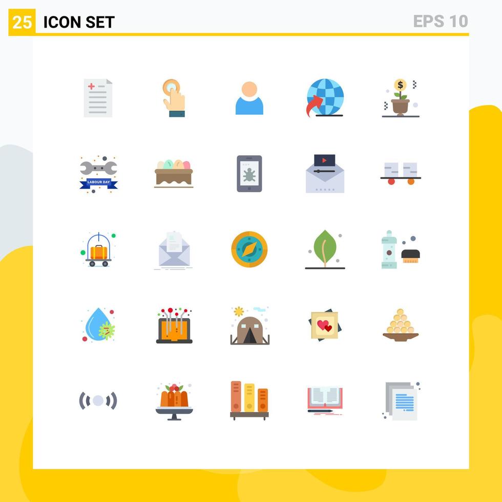 grupo de 25 signos y símbolos de colores planos para el éxito de los elementos de diseño de vectores editables de viaje de dinero de usuario de planta