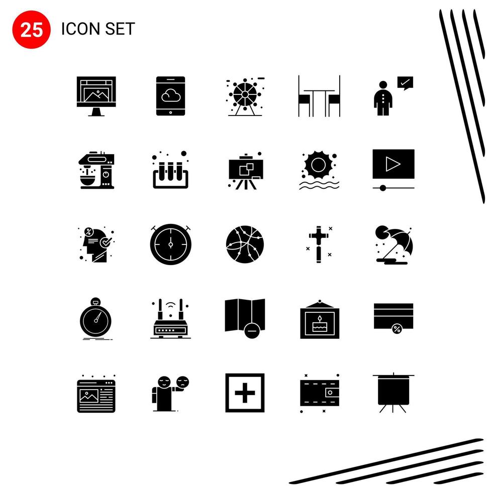Set of 25 Commercial Solid Glyphs pack for communication table city interior desk Editable Vector Design Elements