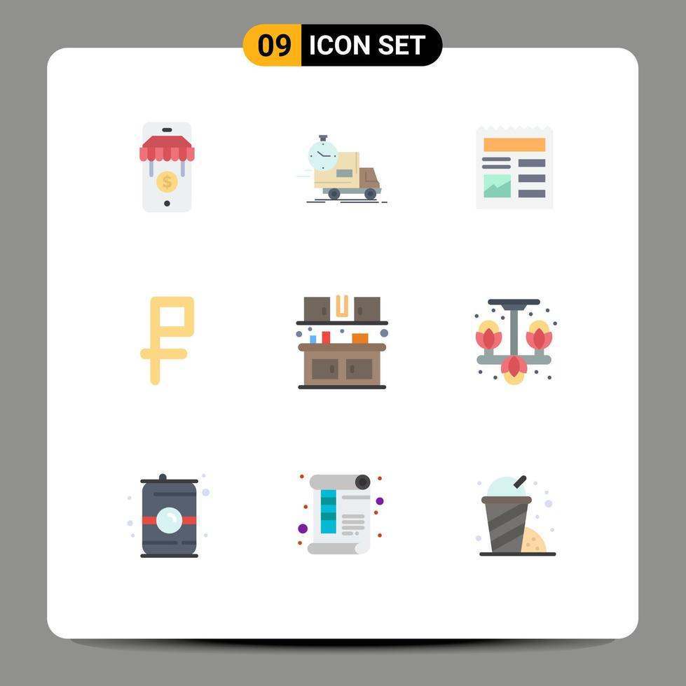 Modern Set of 9 Flat Colors and symbols such as food cook document rubble currency Editable Vector Design Elements