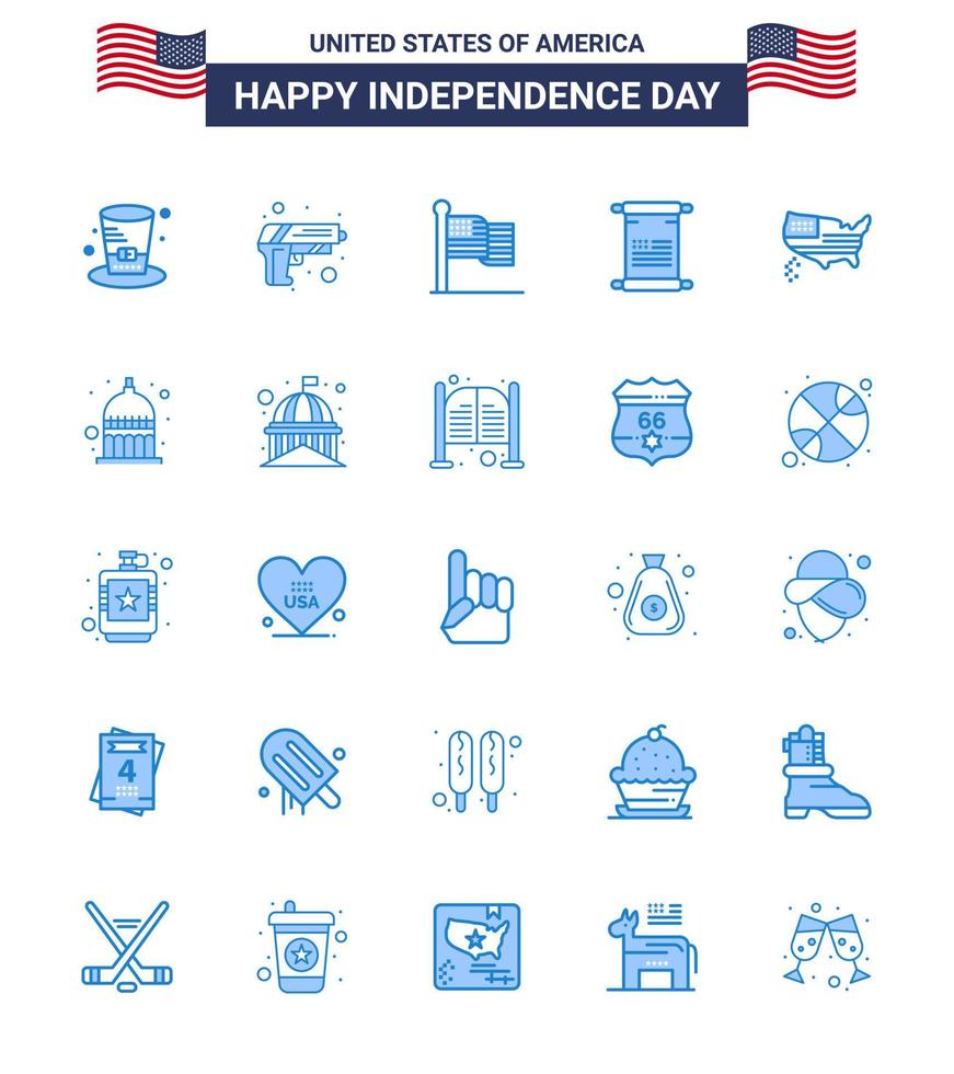 25 USA Blue Signs Independence Day Celebration Symbols of map usa american american scroll Editable USA Day Vector Design Elements
