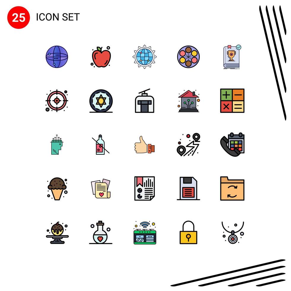 25 Creative Icons Modern Signs and Symbols of book tank globe reel film Editable Vector Design Elements