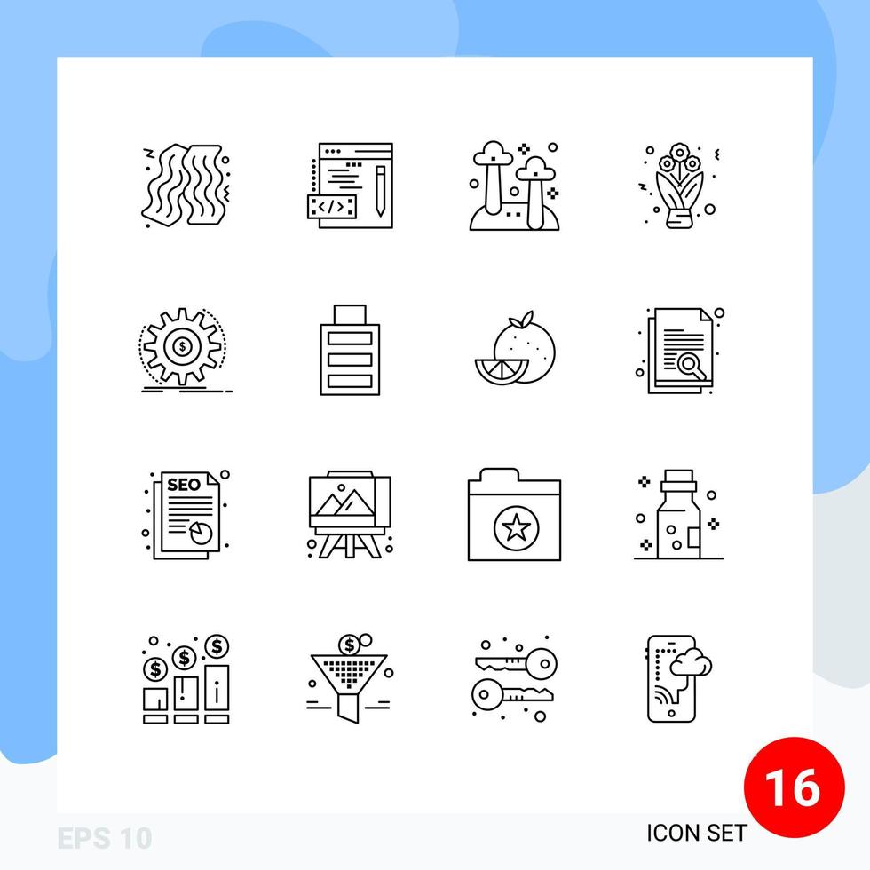Stock Vector Icon Pack of 16 Line Signs and Symbols for making flow mushroom finance present Editable Vector Design Elements