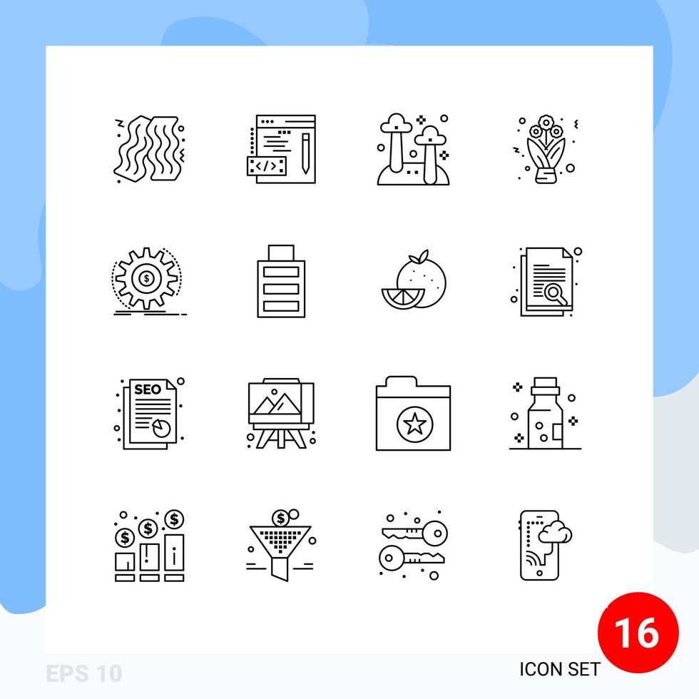 paquete de iconos de vectores de stock de 16 signos y símbolos de línea para hacer que las finanzas de hongos de flujo presenten elementos de diseño de vectores editables