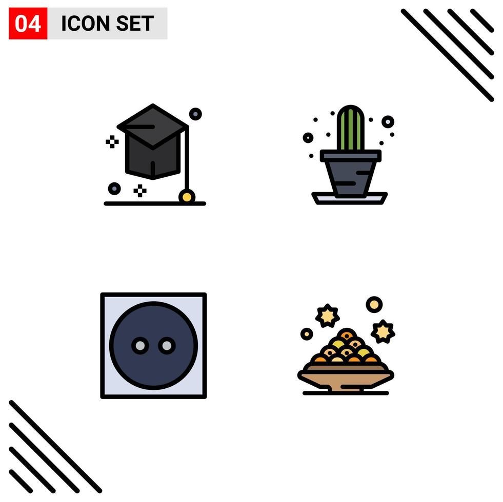Group of 4 Modern Filledline Flat Colors Set for college clothing hat house tumble dry Editable Vector Design Elements