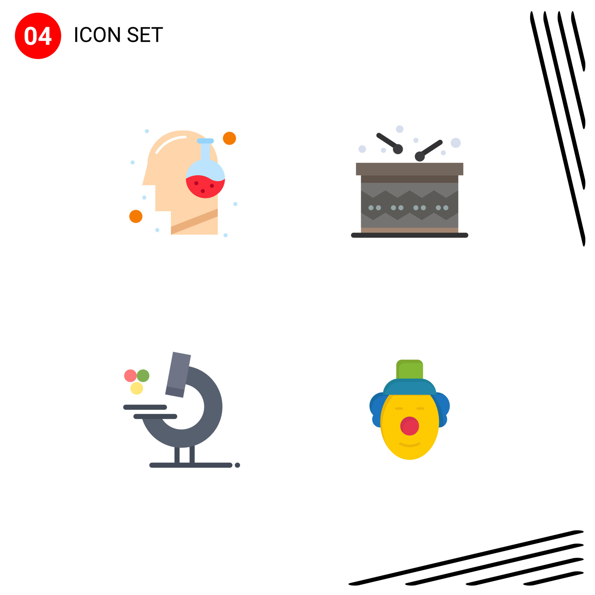 Flat Icon Pack of 4 Universal Symbols of head education mind drum