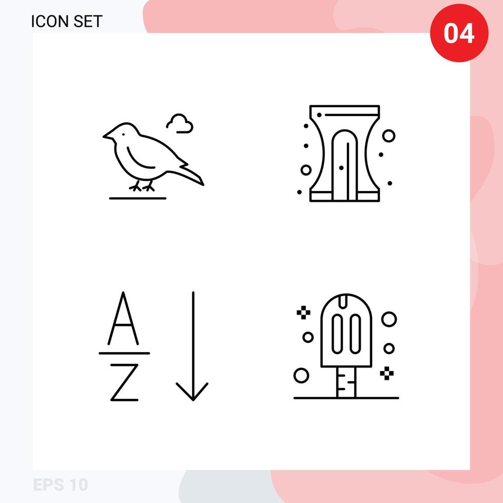 paquete de 4 signos y símbolos modernos de colores planos de línea rellena para medios de impresión web, como elementos de diseño de vectores editables de carnaval de lápiz de gorrión de orden de aves