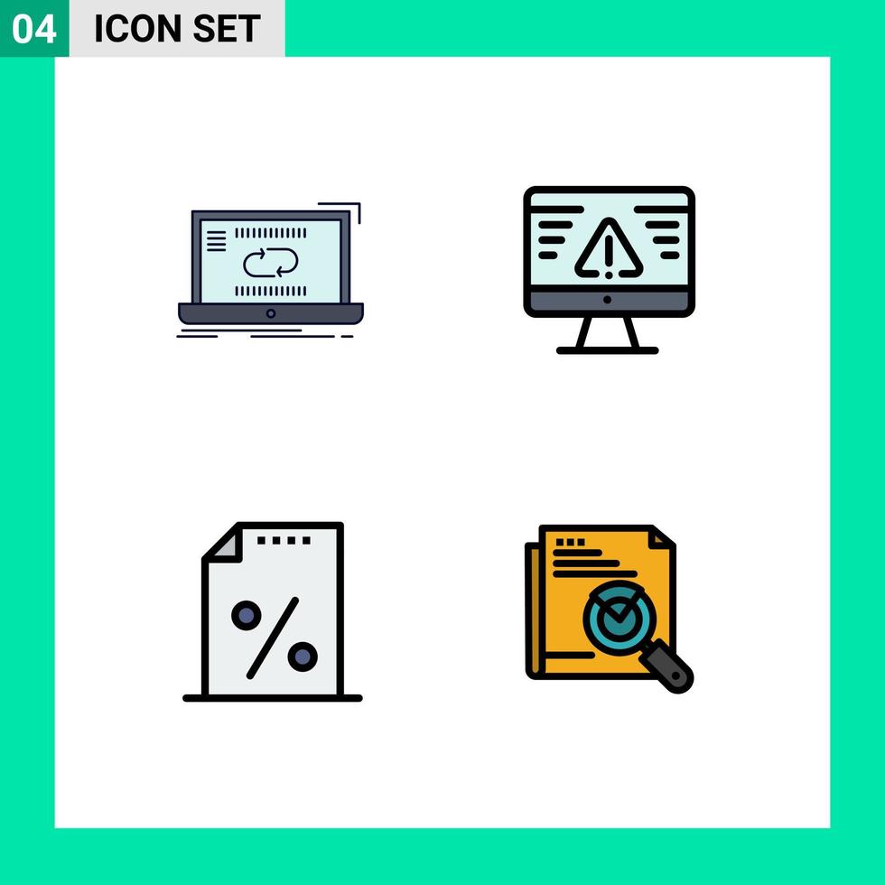 Group of 4 Filledline Flat Colors Signs and Symbols for communication document sync security payment Editable Vector Design Elements