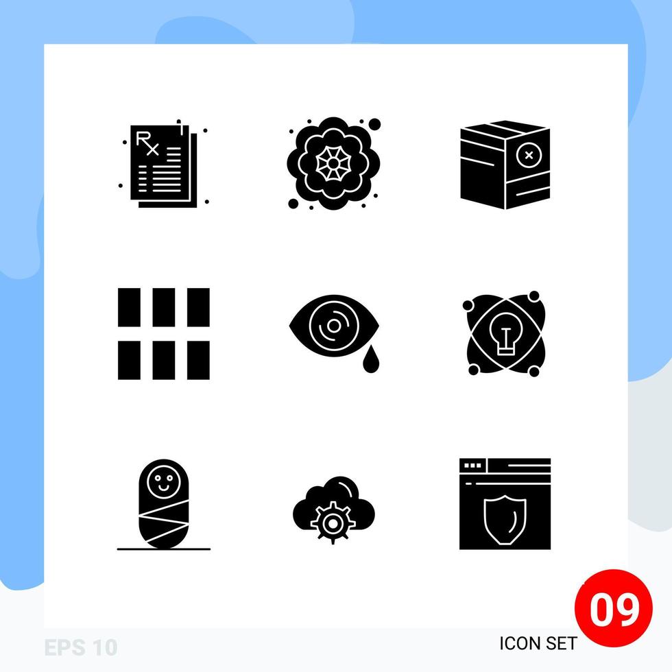 conjunto de 9 iconos de interfaz de usuario modernos símbolos signos para lágrimas gotas e marco de diseño elementos de diseño vectorial editables vector