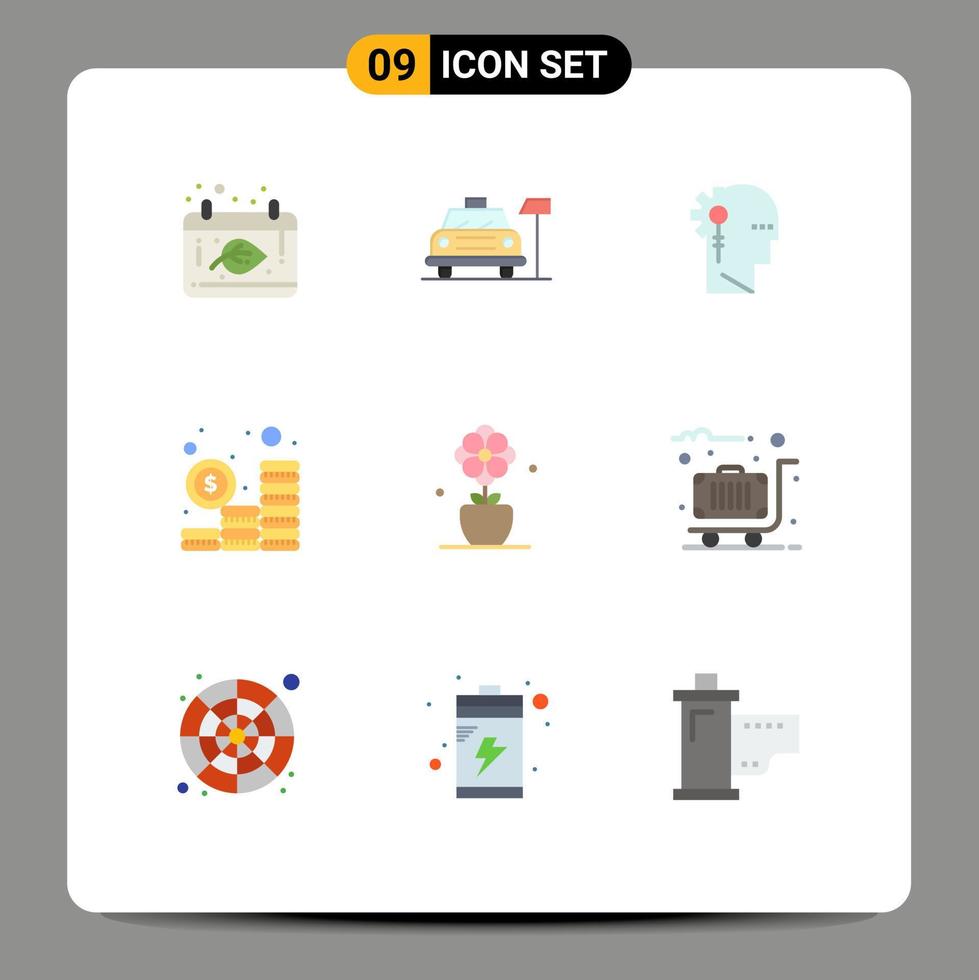 9 Creative Icons Modern Signs and Symbols of flower money analytics investment processing Editable Vector Design Elements