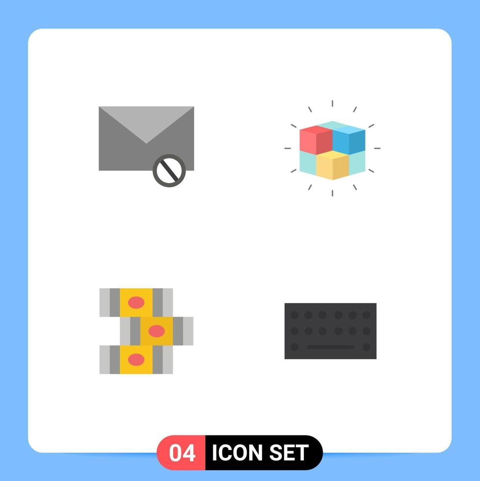 Flat Icon Pack of 4 Universal Symbols of envelope cube sms labyrinth education Editable Vector Design Elements