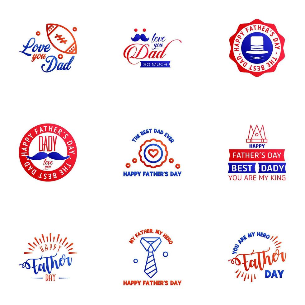 Happy Fathers Day vector hand lettering 9 Blue and red Calligraphy illustration for greeting card festival poster etc Editable Vector Design Elements