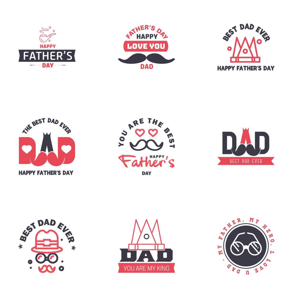 Happy fathers day greeting cards set 9 Black and Pink Vector typography lettering Usable for banners print You are the best dad text design Editable Vector Design Elements