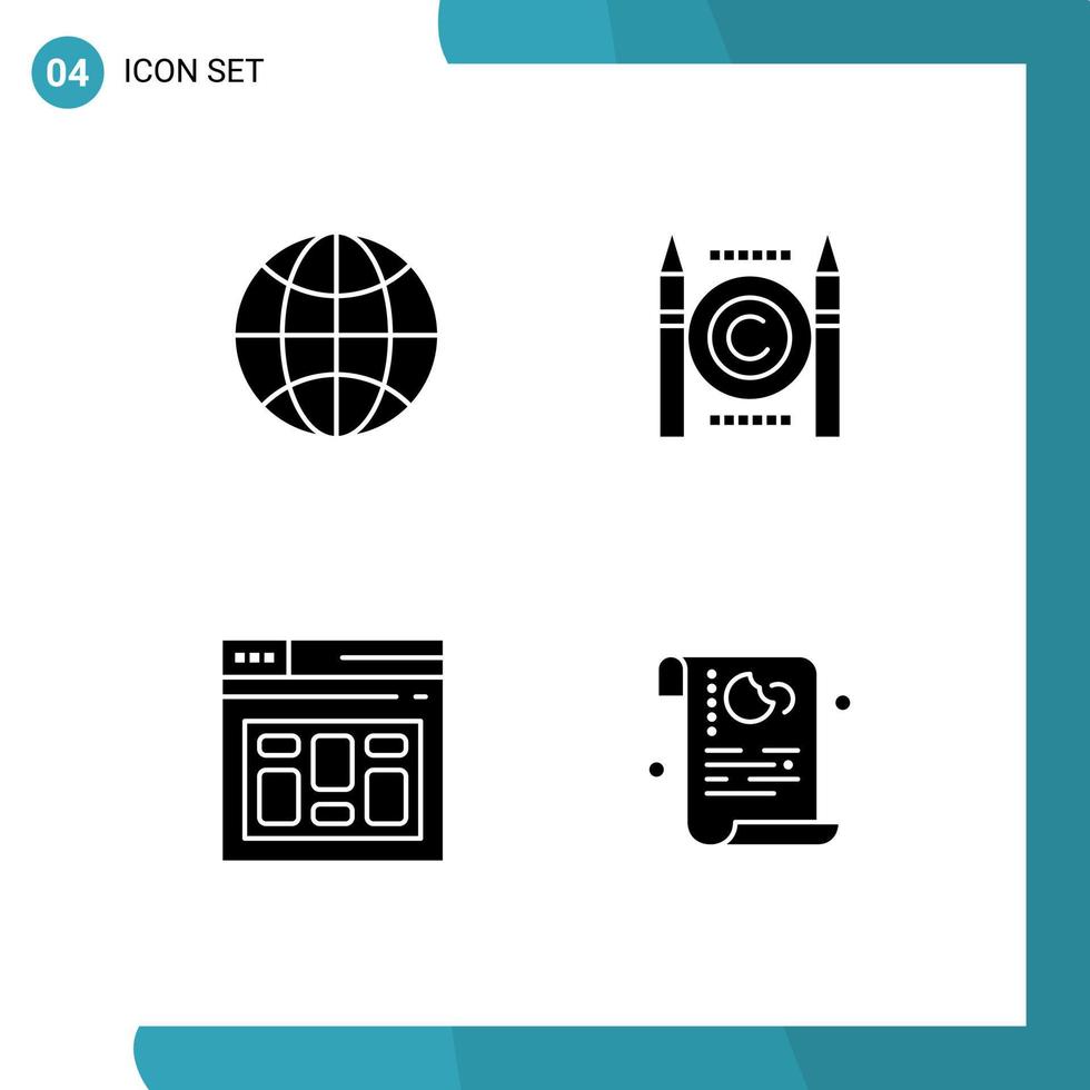 Modern Set of 4 Solid Glyphs and symbols such as internet database wifi copyright page Editable Vector Design Elements