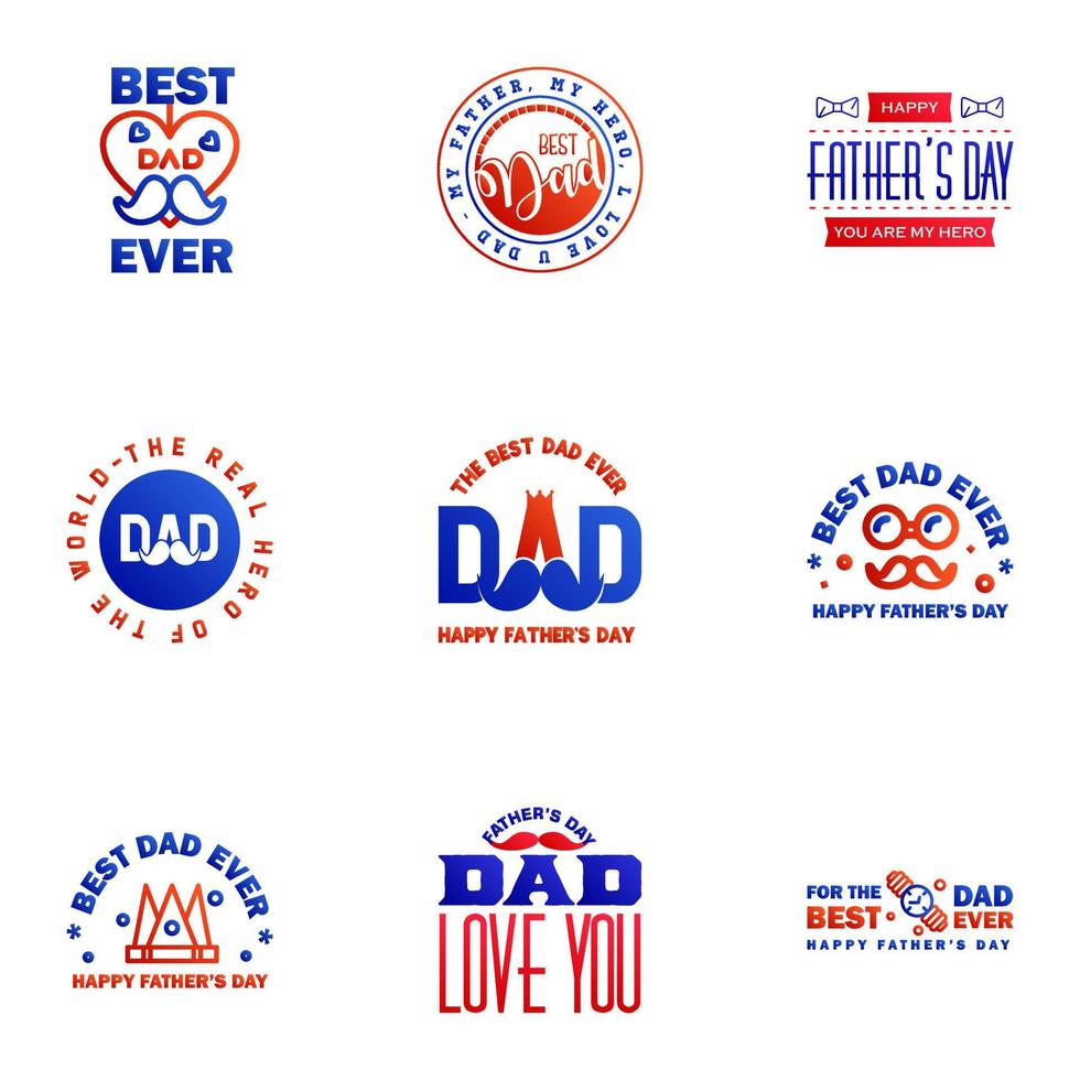 Love You Papa Card Design for Happy Fathers Day Typography Collection 9 Blue and red Design Editable Vector Design Elements