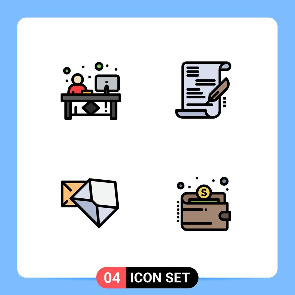 Group of 4 Modern Filledline Flat Colors Set for clerk mail front business open Editable Vector Design Elements