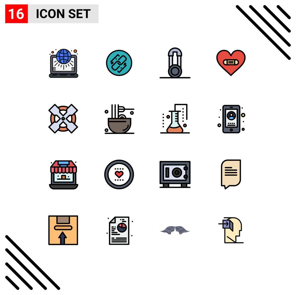 Universal Icon Symbols Group of 16 Modern Flat Color Filled Lines of love plaster connection hurt pins Editable Creative Vector Design Elements