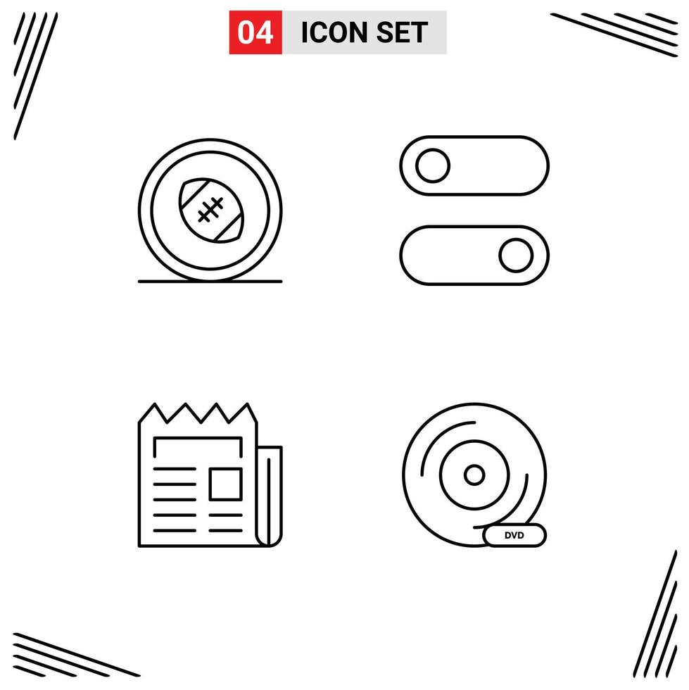 4 User Interface Line Pack of modern Signs and Symbols of football news rugby posts switch newspaper Editable Vector Design Elements