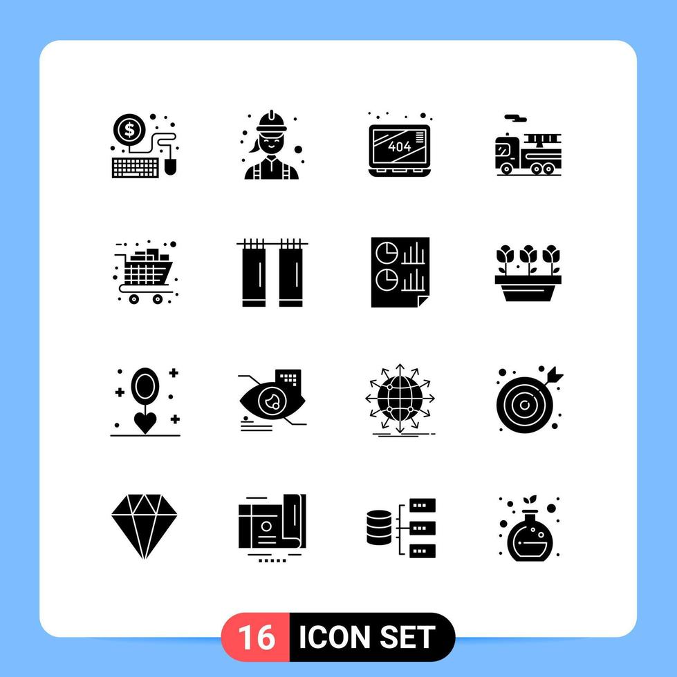 16 Universal Solid Glyph Signs Symbols of cart black friday error gifts quad Editable Vector Design Elements