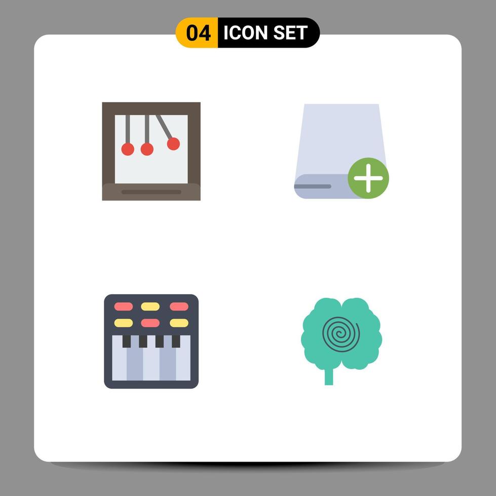 paquete de iconos planos de 4 símbolos universales de película tranquila agregar unidad de sonido elementos de diseño vectorial editables vector